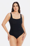 Black Gathered Square One Piece Swimsuit