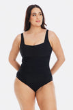 Black Gathered Square One Piece Swimsuit