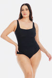 Black Gathered Square One Piece Swimsuit