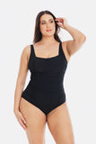 Black Gathered Square One Piece Swimsuit