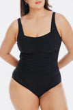 Black Gathered Square One Piece Swimsuit