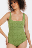 Chiseled Green Square Neck One Piece Swimsuit