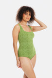 Chiseled Green Square Neck One Piece Swimsuit