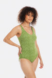 Chiseled Green V Neck Plunge One Piece Swimsuit